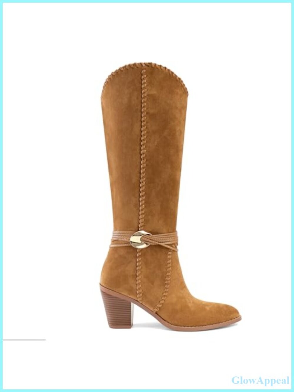 Faux Suede Knee High Cowboy Boots Pointed Toe Chunky Heel Pull On Western